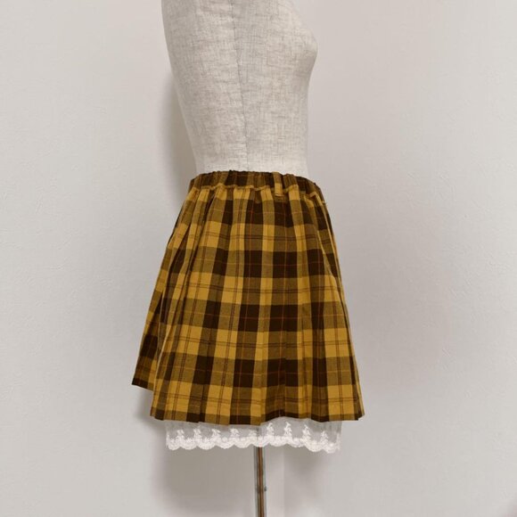 y2k mustard yellow plaid lace trim skort with pleats - Picture 5 of 7